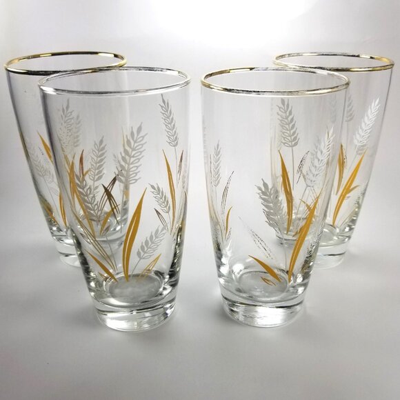 Libby Wheat Spray Cocktail Glasses, White and Gold Wheat Tumblers, Circa 1960 - Picture 7 of 15
